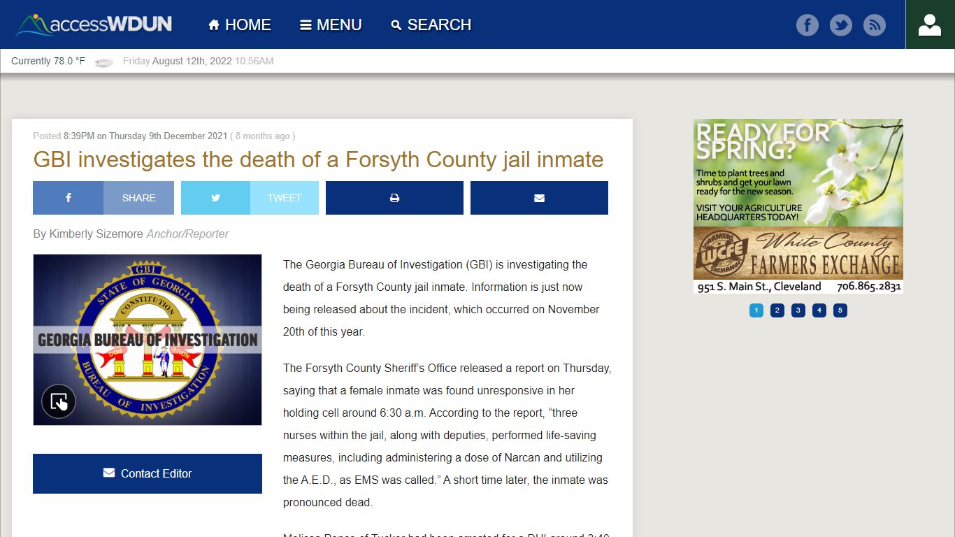 GBI investigates the death of a Forsyth County jail inmate